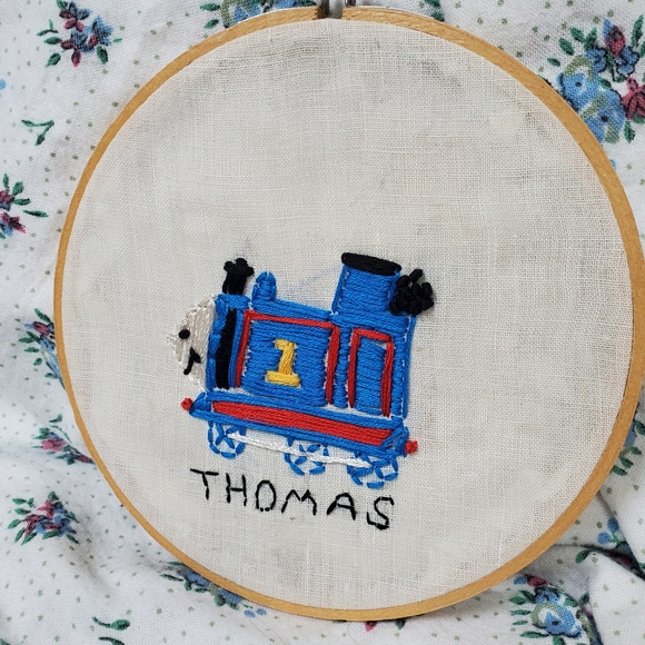 Handmade Thomas the Tank Engine Trains Embroidery Embroidered Hoop Wall Decor - Picture 3 of 12